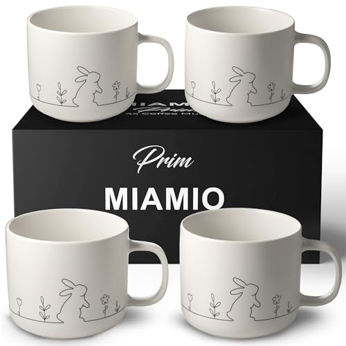 MIAMIO - Kaffeetassen Ostern/Geschenk Set Keramik Tassen (450ml)-(Weiß) | Kaffee Tassen Set, 4er Set Teetassen, Geschenkset Ostern, Oster Tassen Keramik, Oster Geschenk Kaffeebecher-spülmaschinenfest