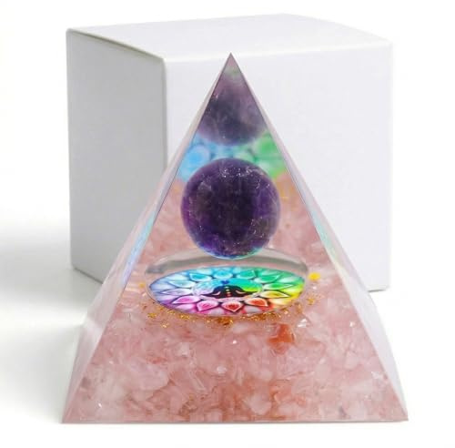 GWEOR Piramide di Orgonite Albero della Vita in Quarzo Rosa, Cristallo Energetico Curativo con Pietre Naturali, Regalo Spirituale per Donne con Confezione Regalo