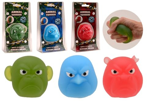 JohnToy Anti Stress Spielzeug - Angry Squeez Animal Head Stressball