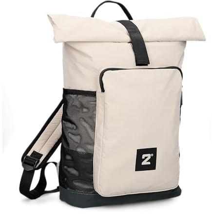 Zwei Damen Rucksack BONNY BOR180 Rolltop Backpack 15–19 Liter, leichter Nylon Tagesrucksack, wasserabweisend, viele Fächer, Flaschenfach, Schlüsselband, gepolsterte Gurte (sand)