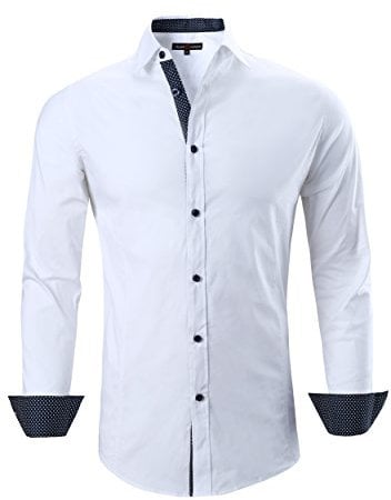Alex Vando Mens Dress Shirts Regular Fit Long Sleeve Stretch Business Dress Shirts for Men,White,M