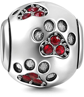 Hundepfötchen-Anhänger, aus 925er-Sterlingsilber, Tieranhänger, Geburtstagsanhänger, für Pandora-Bettelarmbänder rot