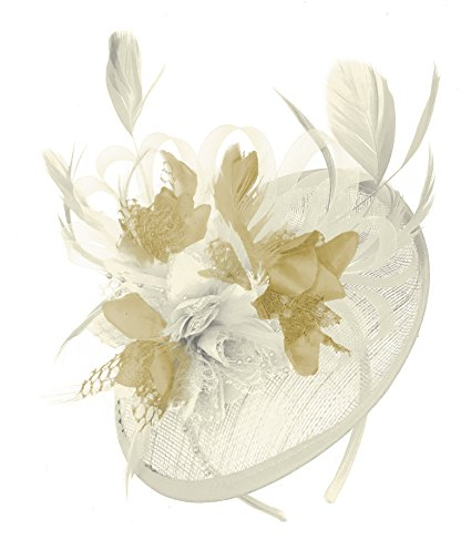 Caprilite Cream Ivory and Beige Sinamay Disc Saucer Fascinator Hat for Women Weddings Headband