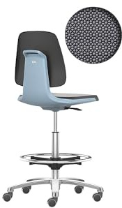 bimos | Arbeitsdrehstuhl LABSIT | Hochstuhl mit Sitz-Stopp-Rollen und Fußring | Sitz Supertec | blau