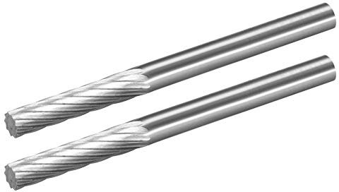sourcing map Tungsten Carbide Rotary Files 1/8 Shank, Single Cut Top Flat Cylinder Shape Rotary Tool 3mm Dia, for Die Grinder Drill Bit Alloy Steel Hard Metal Carving Polishing, 2pcs