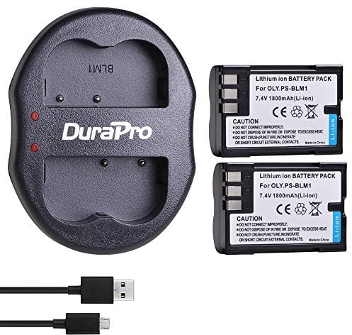 DuraPro 2Pcs 1800mAh BLM-1 BLM1 PS-BLM1 Battery + USB Dual Charger for Olympus C-5060 C-7070 C-8080 C-8080 Wide Zoom E-3 E-300 E-5 E-500 E-510 E-520 Cameras