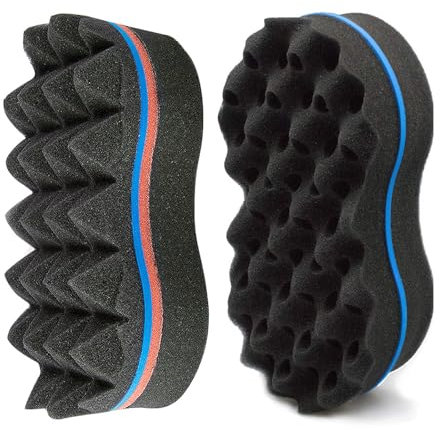 Zuzer Haarbürste Schwamm 2PCS Curly Hair Brush Afro Haarschwamm Curl Schwamm Große Löcher Doppelseite Haarschwamm Curly Brush für Zuhause und Friseur