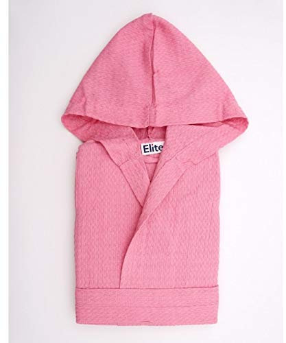ELITE - Accappatoio in cotone nido d'ape tinta unita con cappuccio e cintura: ape-3 - Rosa, Xxxl, Cotone