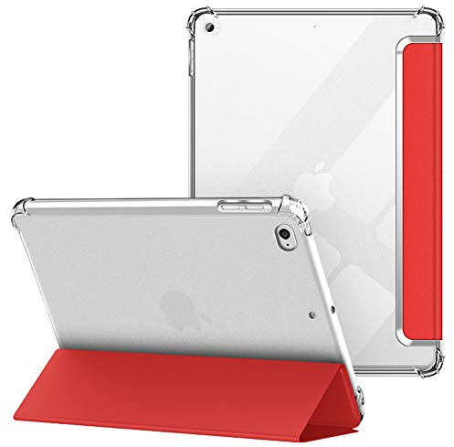 VAGHVEO Coque pour iPad 2018/2017 9.7 Pouces/iPad Air 1/2, Étui Arrière Souple et Transparent en TPU, Housse de Protection Antichoc, Smart Shell Résistant avec Veille/Réveil Automatique, Rouge