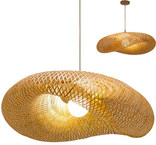 COCOL Retro Bambus Weblampe Natürlichen Bambus Und Rattan Kronleuchter Garten Teestube Pendellampe Handgewebten Hängelampe E27 Beleuchtung Hängeleuchte Korridor Nachtlicht,50cm
