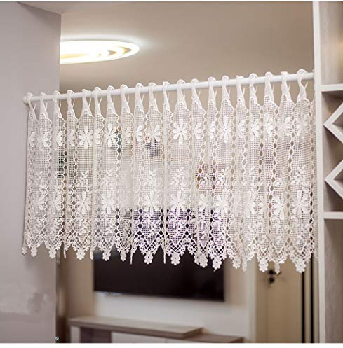 Yaland scheibengardinen Spitze Kurze vorhänge landhausstil bistrogardinen ösen vorhänge fenstervorhänge Türbehang mit Blumenmuste Wunderschön dekoriert (BxH 150X60cm) Weiß 1 Stück