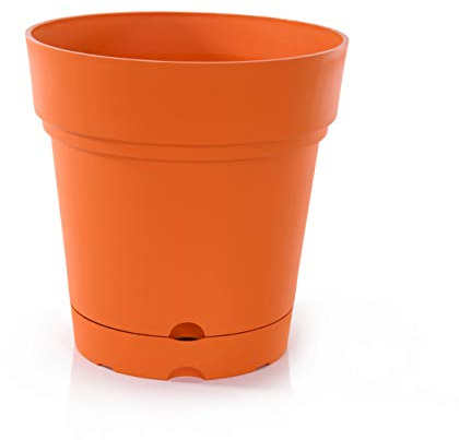 Mintra Home Pot de Fleurs Rond - Plastique Incassable - sans BPA – 21.6 cm - Planter des Fleurs, Jardinage, Plantes - Durable pour Intérieur, Extérieur, Terrasse, Pelouse (Orange)