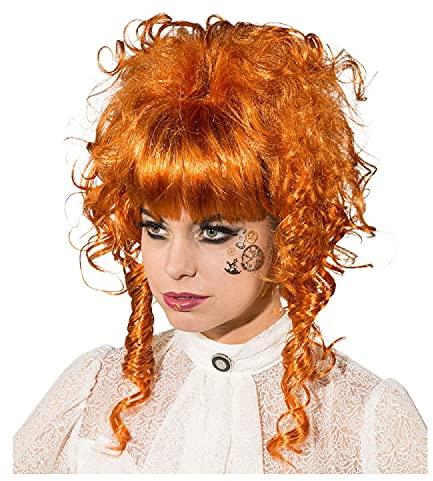 PAPSTAR NEU Perücke Damen Hochsteckfrisur mit Pony, leicht gelockt, Steampunk Barock, Kupfer - mit Haarnetz