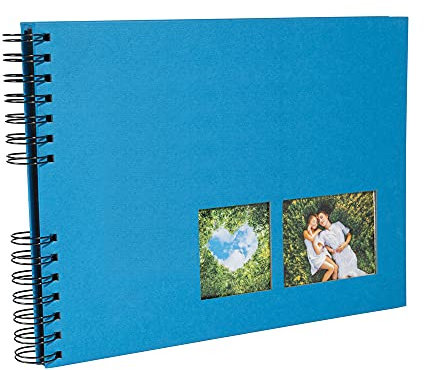 Exacompta 15002E MILANO Spiral-Fotoalbum 150 Fotos 50 schwarze Seiten Format 32 x 22 cm blauer Papiereinband mit Textileffekt Fenster zur individuellen Gestaltung FSC®-zertifiziert