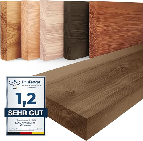 LAMO Manufaktur Wandregal Holz Gerade | Regal Farbe: Nussbaum | Pure: ohne Montage Set | 160 cm