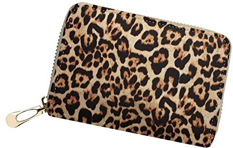 Poceacles Mini porte-monnaie en cuir avec fermeture éclair pour cartes de crédit pour femmes et filles, Marron léopard, 4.72*3.27*0.98 Inches