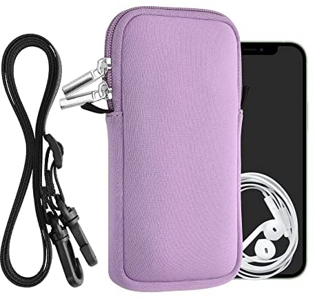 kwmobile Handytasche für Smartphones L - 6,5 - Neopren Handy Hülle Lavendel mit Kordel - Handy Tasche mit Handykette 16,5 x 8,9 cm Innenmaße