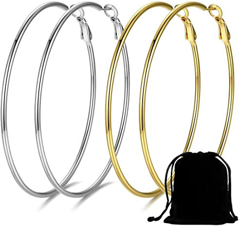 Clyhon Creolen Silber Ohrringe Groß 50mm- Hypoallergen GroßeCreolen Silber Damen Ohrringe Silber Set Piecing Schmuck zum Dankeschön Geburtstag Nikolaus Weihnachten Damen Herren Geschenke Gold