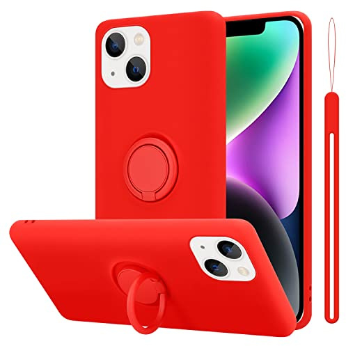 Cadorabo Hülle kompatibel mit Apple iPhone 14 Plus Schutzhülle TPU Silikon Case Liquid Design mit Ring Slim Kratzfest Liquidsilikon Microfaser Case Hülle für iPhone 14 Plus in Rot