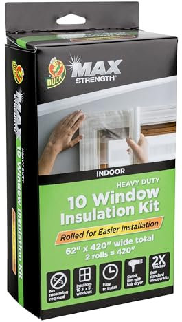 Duck Brand MAX Strength Rolled Window Insulation Kit, 62 in. x 210 in, Clear, Covers Up to 10, 3' x 5' Windows,10-Pack (288070)