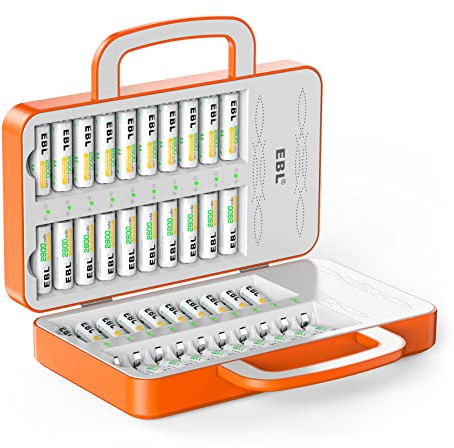 EBL Chargeur de Piles 40 Slots, pour 1-40 Pièces AA/AAA Piles Rechargeables Ni-MH, Chargeur de Piles Rechargeables Multiple Protection- Conception Poignée (Piles Non incluses)
