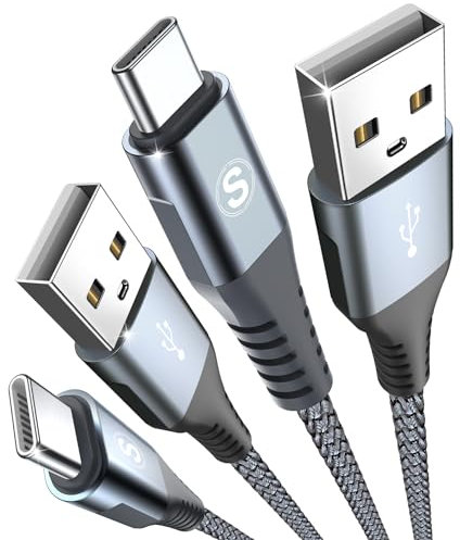 AviBrex [ 1m+1m Cable USB C carga rápida 3.1 A, cable de carga type c de nailon para i Phone 15 16 Pro Max, Samsung Galaxy S24 S23 S22 S21 S20 S10 S9 S8 Plus, Note, A71 A55 A52, Flip Pixel LG