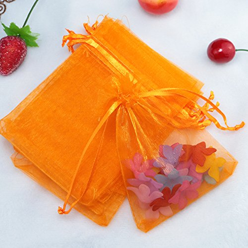SYSUII 100 Stück Organzasäckchen,15x20cm Organzabeutel Säckchen Geschenkbeutel Organza, Schmuckbeutel Hochzeit-Säckchen mit Kordelzug Für Festival süßigkeiten Party Und Hochzeit Weihnachten-Orange