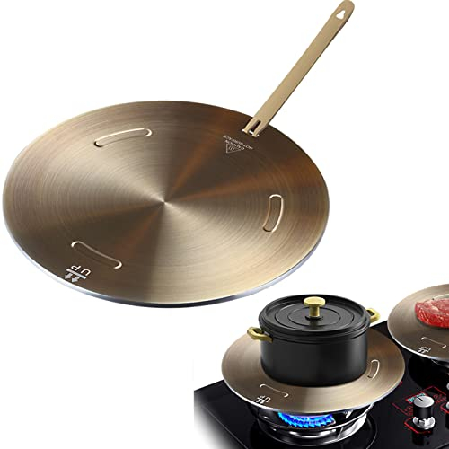 Gocoffun Heat Conduction Plate for Gas Stove, Heat Diffuser Stainless Steel Adapter Plate, with Removable Handle, for Coffee Milk Cookware Simmer Ring Induction Hob Plate Heat Diffuser(9.45inch)