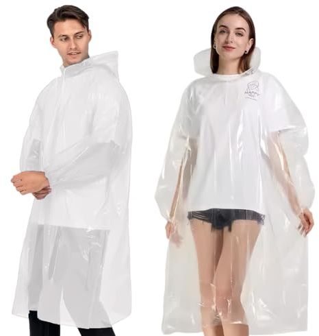 Gerhannery Poncho Pluie Imperméable, 5 Pièce Ponchos de Pluie Jetables, Cape de Pluie Randonnée Transparent Emergency Ponchos avec Capuche Vêtements Imperméables Femme Pour Festival Randonnée