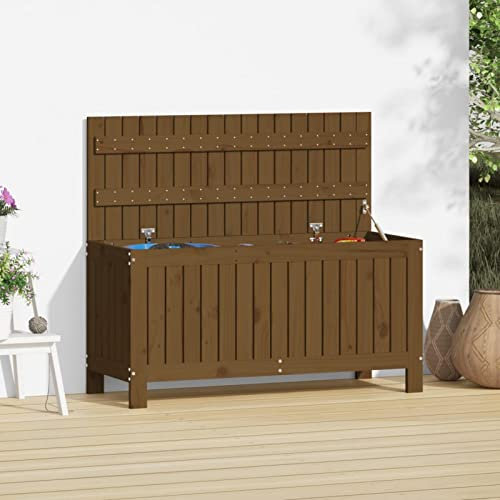 ZEYUAN Garden Storage Box Honey Brown 108x42.5x54 cm Solid Wood Pine,Outdoor Garden Storage Box, Waterproof Box, Outside Storage Box, Outdoor Storage Box