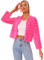Allegra K Veste d'hiver chaude courte sans col en fausse fourrure pour femme, rose vif, M