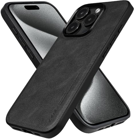 X-level Cover CompatiBile con iPhone 15 Pro Max, Pelle Cuoio Antigraffio con Guscio Interno Rigido per PC e Custodia Protettiva Antiurto per Paraurti per iPhone 15 Pro Max 5G - Nero
