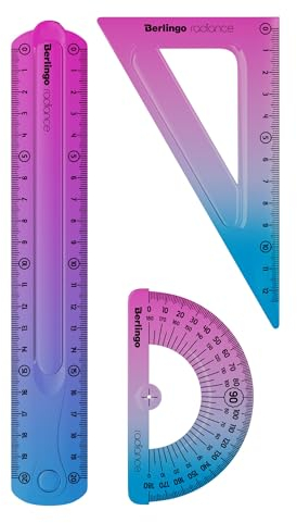 Berlingo Geometrische Set, 1 Packung, Lineal, Winkelmaß, Winkelmesser, Serie Radiance (rosa/blau)