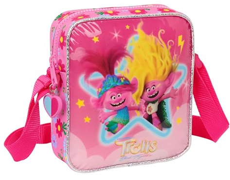 safta Unisex Kids M222 TROLLS 3 - Kleine Kuriertasche, Kinder Umhängetasche, ideal für Kinder von 5 bis 14 Jahren, bequem und vielseitig, Qualität und Belastbarkeit, 16 x 4 x 18 cm, Rosa, rose,