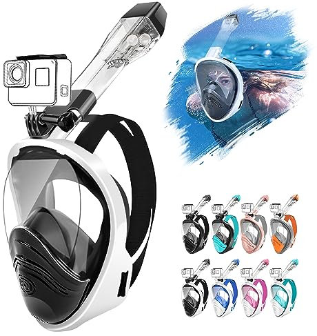 HINATAA Maschera Subacquea,Doppia Palla Galleggiante Maschera Snorkeling,180° Anti-Nebbia Leak Proof Maschera Facciale Integrale Snorkeling,Fotocamere Compatibili Bambini,Adulti (Bianco Nero, S/M)
