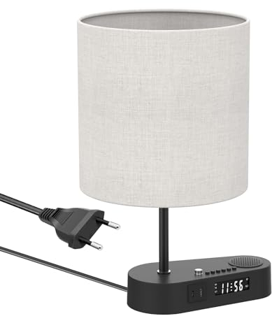 Epicflare Nachttischlampe Touch Dimmbar 3 Helligkeitsstufen Einstellbar Nachttischlampe mit Ladefunktion USB A+Typ-C Anschlüssen Nachttischlampe mit Weckerfunktion eignet sich für Schlafzimmer
