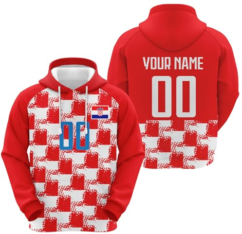 Yolovi Kroatien Personalisiertes Fussball Kapuzenpullover mit Namen Nummer Fans Hoodie Stretch Sweatshirts für Herren Damen Jugendliche