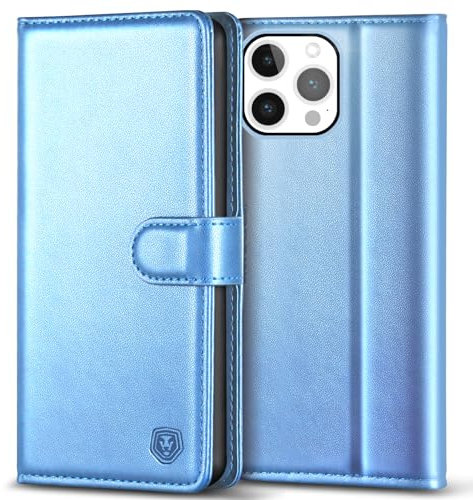 Kuafcase Compatible for iPhone 15 Pro Case with 4 Card Slots Magnetic Closure Kickstand Shockproof Protective Phone Case Compatible for iPhone 15 Pro - Sky Blue