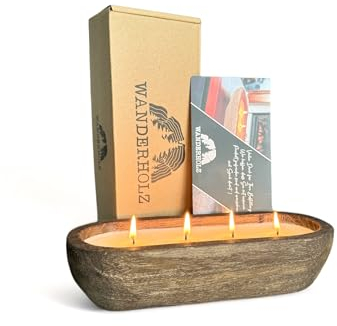 Wanderholz Vela de madera con cuatro mechas – Sostenible vela multimecha con cera de soja en cuenco de madera reutilizable de madera de paulownia – Diseño velas decorativas regalo vela – Tiempo de