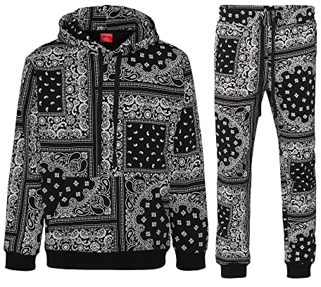 G-Style USA Herren Fleece Trainingsanzug Set - Reißverschlussjacke und Jogginghose, Bandana Paisley Schwarz, 4X-Large