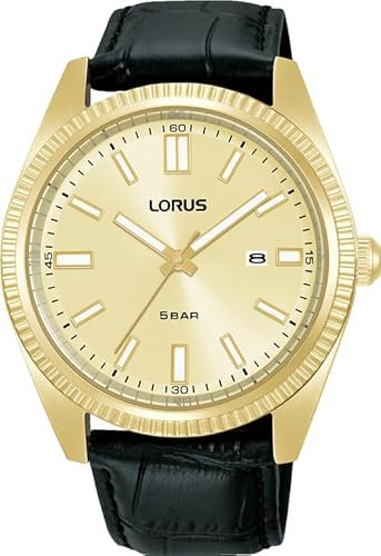 LORUS Herren Analog Quarz Uhr mit Edelstahl Armband,Schwarz/Gold