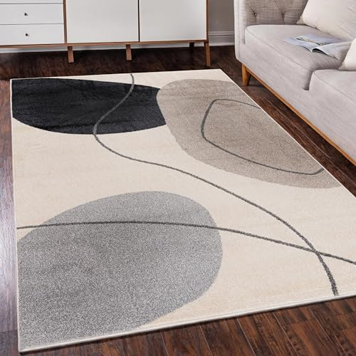 Mazovia Teppich Wohnzimmer 80x150cm Creme Geometrisch Weich Pflegeleicht | Teppich für Schlafzimmer Büro Esszimmer Beige Maschinengewebt Allergikerfreundlich Fußbodenheizungsgeeignet Mittelflor Modern