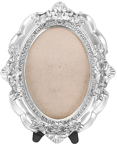 OUNONA Antiker Ovaler Bilderrahmen Aus Kunstharz Für Den Schreibtisch Vintage- Rahmen Für Zuhause Silber