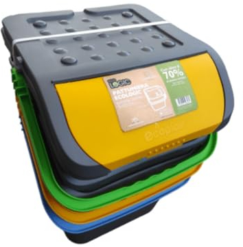 Ecoplast | Tris de poubelles pour collecte différenciée 35 litres, couleurs assorties jaune/vert/bleu, 38 x 36,5 x 45 cm, fabriqué en Italie