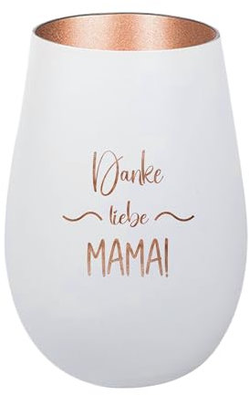 Der-Porzellan-Laden Windlicht mit Gravur Danke Liebe Mama, Weiß Bronze, Teelichthalter aus Glas mit Spruch, Tischdeko modern