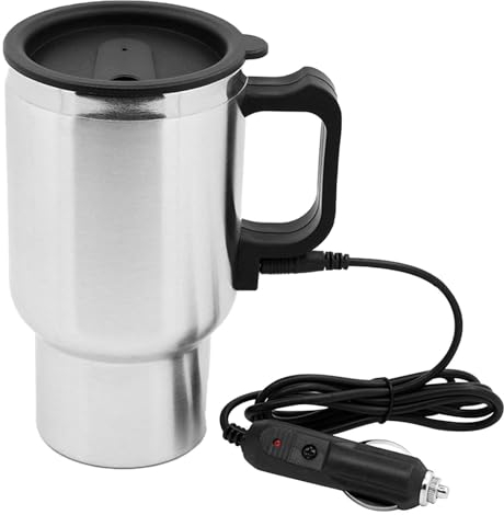 1/2 taza de calefacción para coche, taza eléctrica automotriz de 12 V, taza de espresso aislada al vacío de 450 ml | Vaso de viaje de doble pared de acero inoxidable, taza térmica automática para