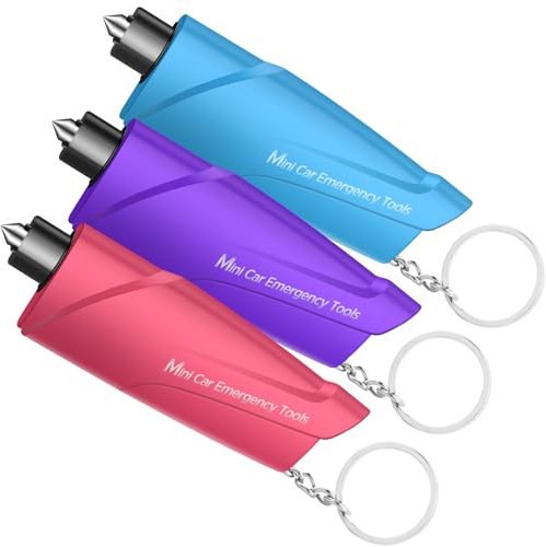 Window Breaker Seatbelt Cutter, 3-in-1 Mini Glass Breaker, 3 Pack Car Escape Tool for Land and Underwater, Keychain Car Emergency Tool by ZITSMS(Pink/Sky Blue/Purple