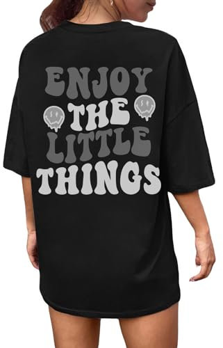 CMTOP T Shirt Oversize Femme à Col Rond Manches Courtes Imprimé De Lettres Loose Tee Shirt Haut Décontracté Chemise Surdimensionné Sport Blouse Coton D'été