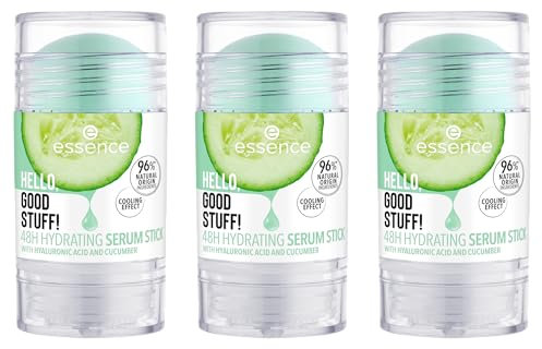 essence HELLO, GOOD STUFF! 48H HYDRATING SERUM STICK, Gesichtsserum, Transparent, feuchtigkeitsspendend, kühlend, erfrischend, vegan, ölfrei, ohne Parabene, ohne Mikroplastikpartikel, 3er Pack (3x30g)