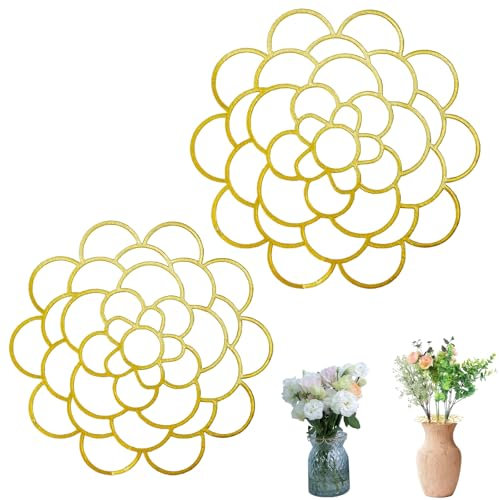 2 pièces Couvercle de Vase Support de Fleurs,Support pour Arrangement Floral,Support en Acier Inoxydable pour Compositions Florales,Convient pour Fixer Les Tiges de Vase et Les Bouquets (Doré)